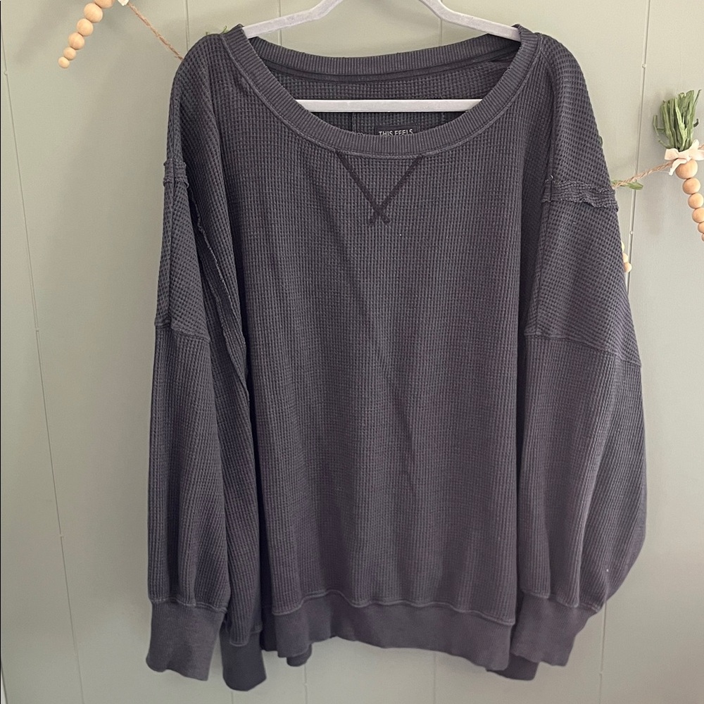 American Eagle Outfitters Charcoal Waffle Knit Top